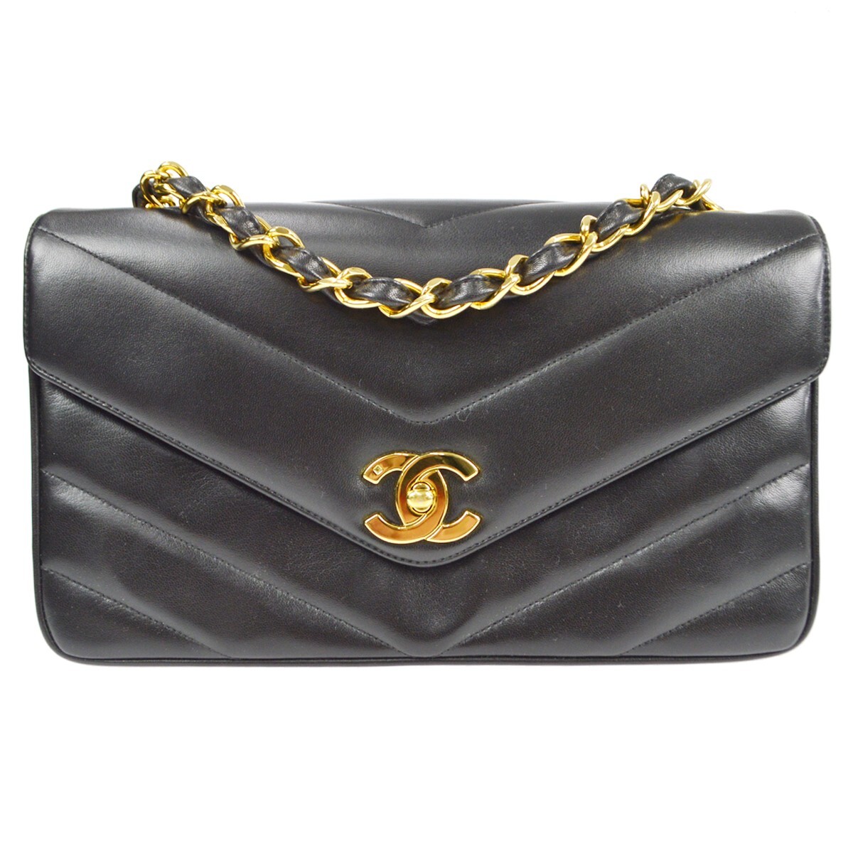 Chanel Chevron Chain Shoulder Bag Black Lambskin 180880 | eBay