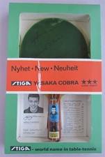 1970s KJELL JOHANSSON STIGA RACKET SIGNED : KJELL, HANS ALSER, STELLAN BENGTSSON