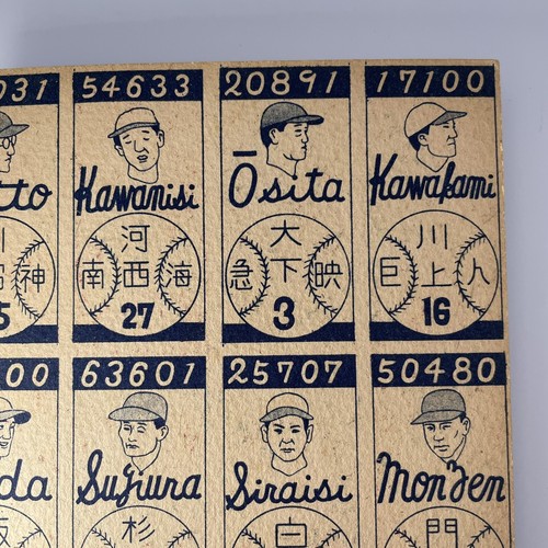 Baseball japanese Vintage rare menko trading card uncut sheet 1960's Nippon - Picture 10 of 11