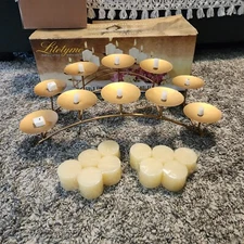 Litetyme Handcrafted Metalworks Gold Finish Centerpiece Candle Holder w/Candles