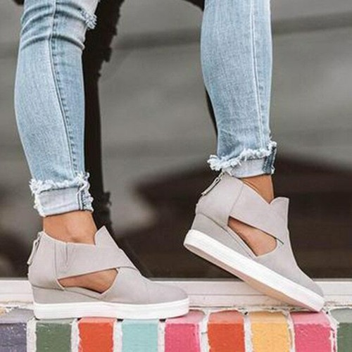 Zapatillas de cuña Chellysun para mujer entrecruzadas. Talla: 9 Gris. NUEVO. - Imagen 1 de 7