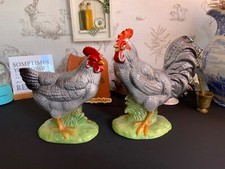 Large ceramic grey chicken and rooster 10" pair