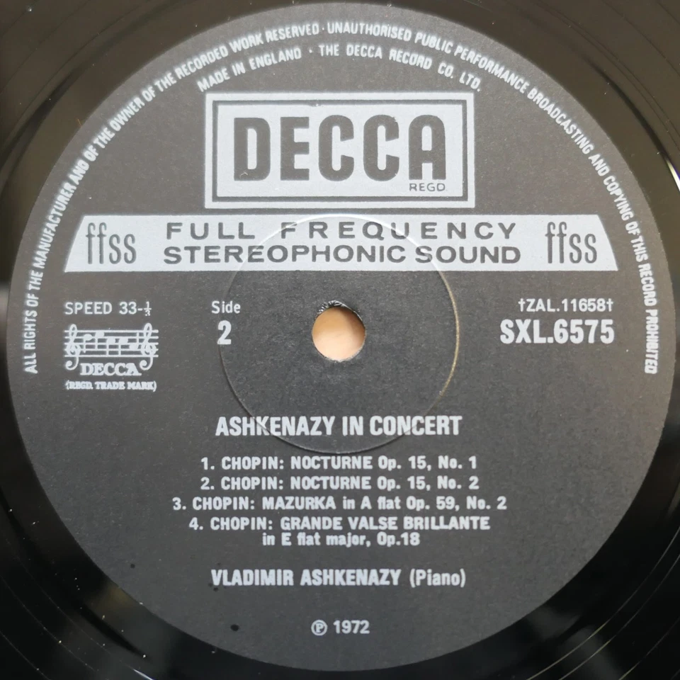 SXL 6575 Ashkenazy In Concert Chopin Sonata no. 2  Decca Stereo NEAR MINT - Image 2 of 4