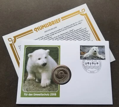 [SJ] Germany Berlin Zoo Polar Bear 2008 Wildlife Fauna FDC (coin cover) - Image 1 of 4