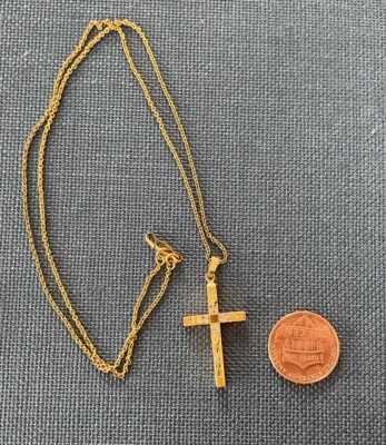 Vtg Cross Pendant & Chain Necklace, 2 Different Metals, 1/20th 12K Gold HEB