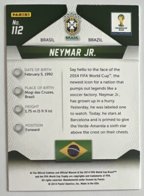 Neymar Jr. 2014 Panini Prizm FIFA World Cup Brazil Base #112 CBF