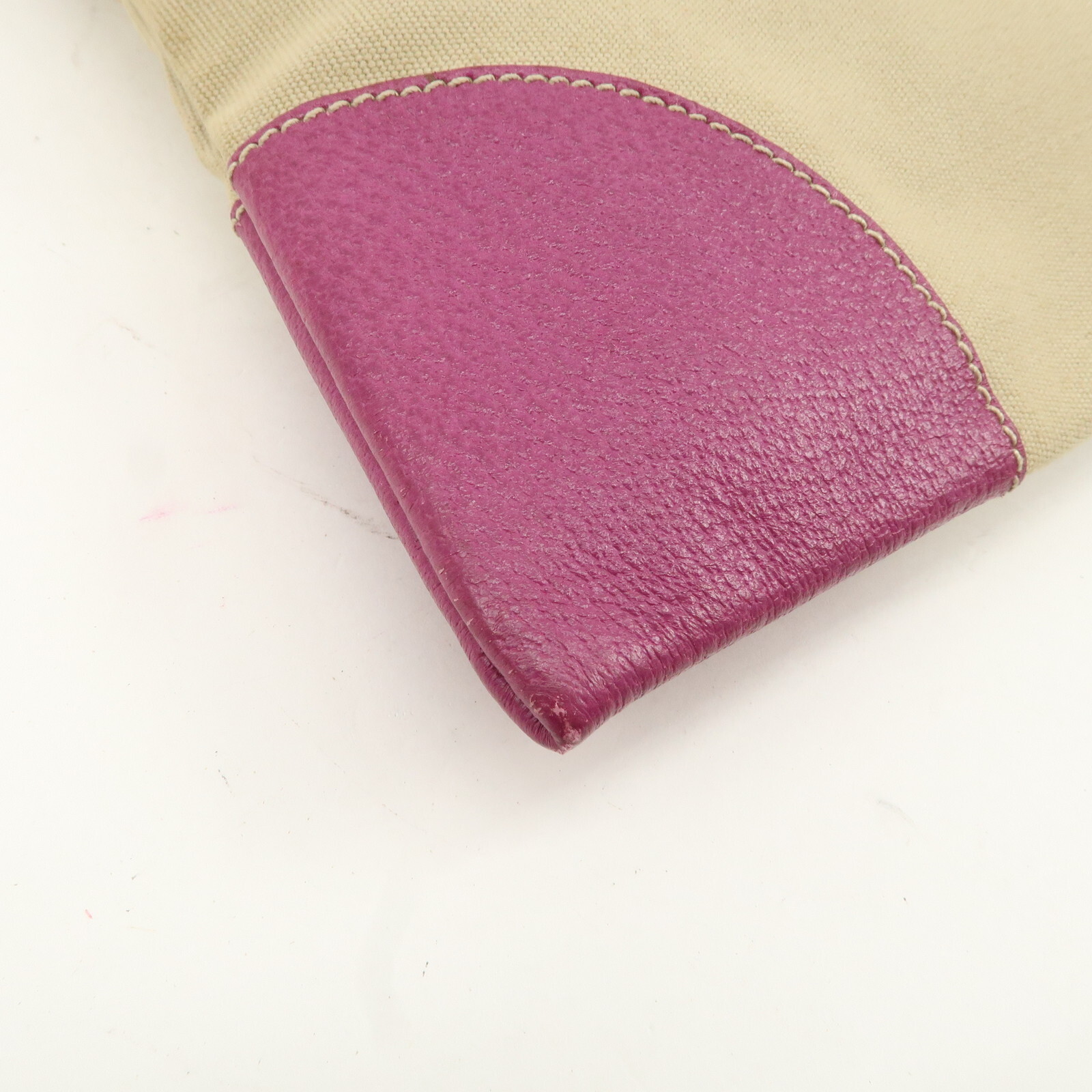 PRADA Logo Hand Bag Tote Beige Purple Canvas Leather BN0686 Auth Used image 9