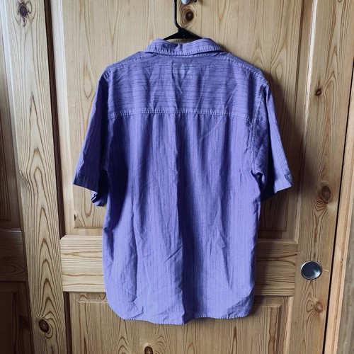 Vintage Bugle Boy Shirt S Purple Short Sleeve Striped Button Up Beach Surfing - Picture 10 of 19