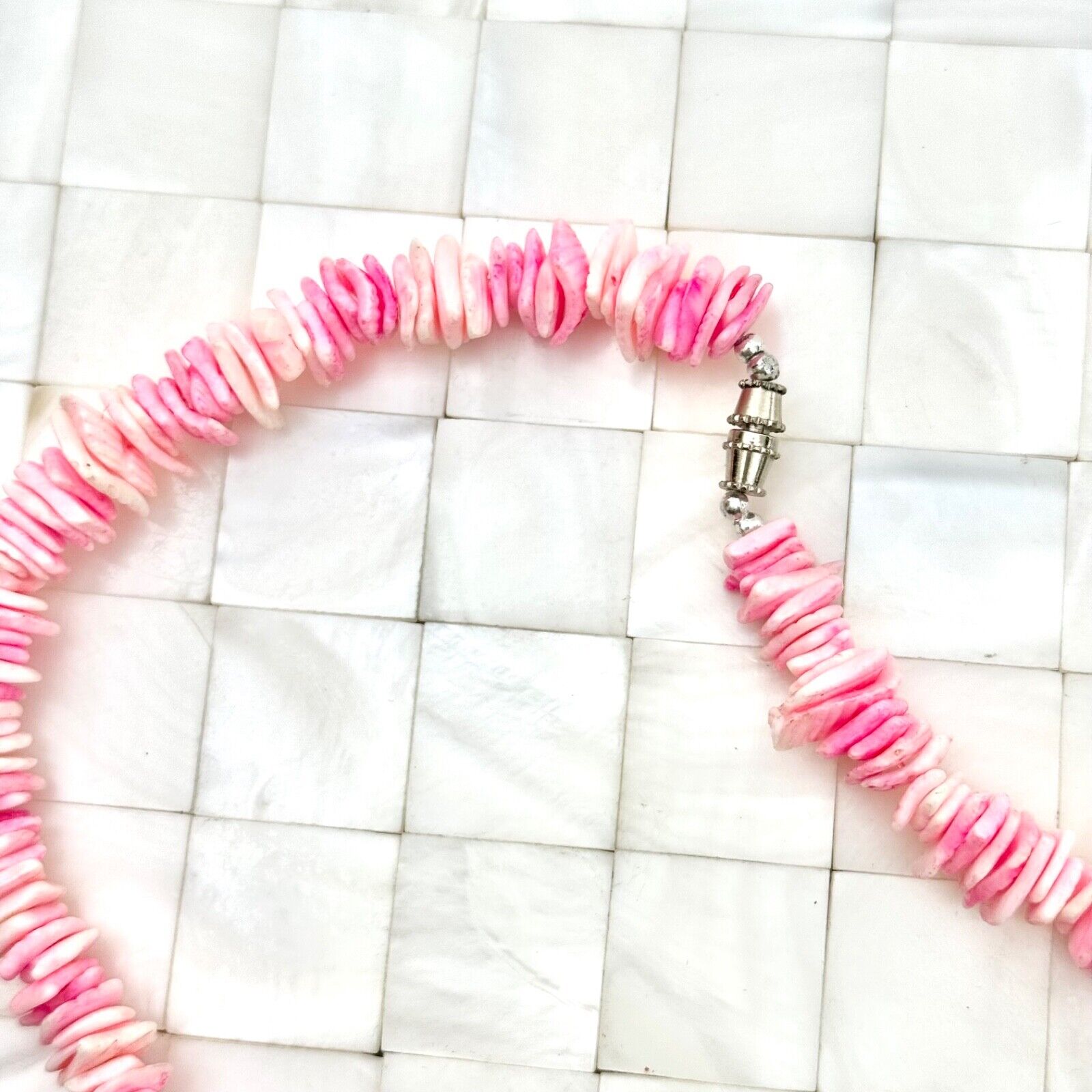 Puka Chipped Shell Beaded Choker Necklace Pink To… - image 7