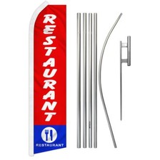 "RESTAURANT" Advertising Super Flag  Pole Kit food eat cafe restaurant diner