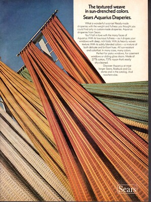 Vintage advertising print ad Sears Aquarius Draperies curtains design 1974 ad