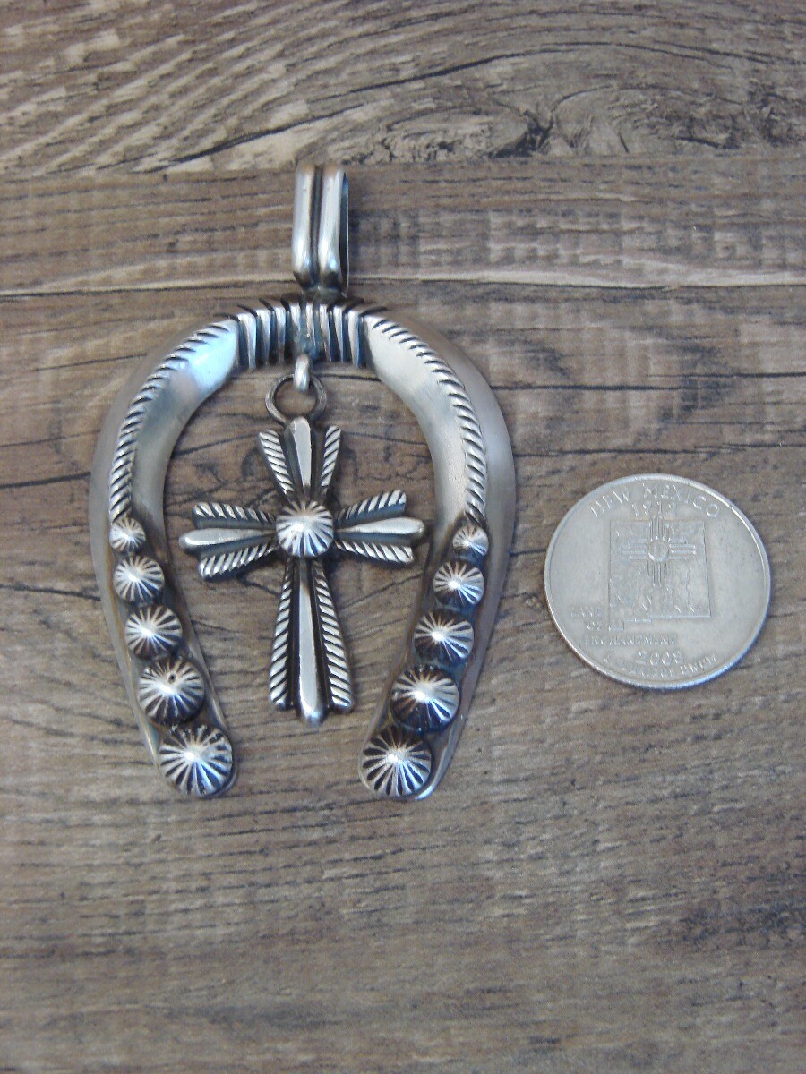 Navajo Indian Sterling Silver Cross Naja Pendant Signed