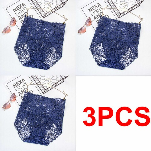 Women Lace Panties 3Pack Plus Size Female Underwear High Waist Knicker Lingerie - Picture 7 of 26