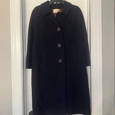 Vintage 50s Stroock Size M Navy Swing  Coat Wool Blend Oversize Buttons Pockets