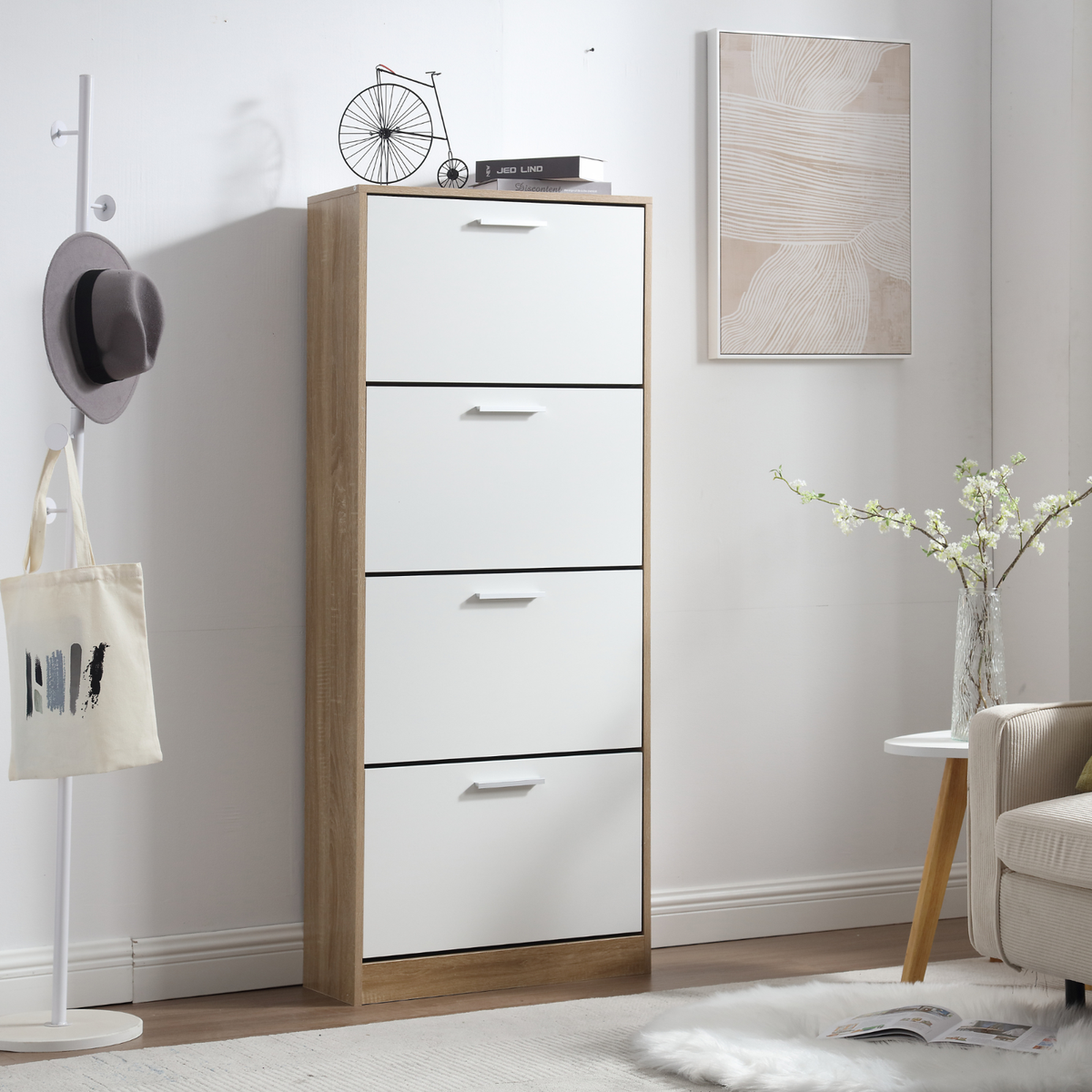 Homcom Scarpiera Salvaspazio mobile da ingresso porta scarpe Design Moderno 20 Paia da Ingresso in Legno 101,5 x 25,5 x 98 cm