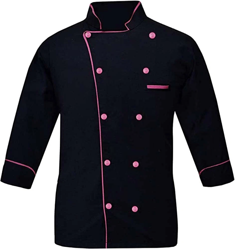 Chef Coat Long Sleeve Black Color Pink Piping Restaurant Uniform