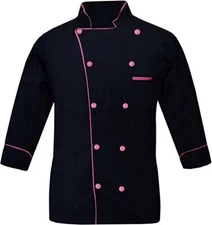 Chef Coat Long Sleeve Black Color Pink Piping Restaurant Uniform Kitchen Shirt