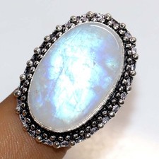 Rainbow Moonstone 925 Silver Plated Ring US 7.5 Premium Design Fashion Sale JW