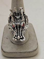 3D Dragon Head Ring Red Jeweled Eyes Punk Biker Stainless Steel Size 10 NOS