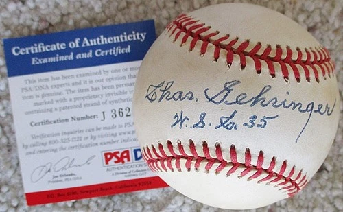 New ListingCHARLIE GEHRINGER (d 1993) Signed "WSC 35" OAL Baseball PSA/DNA Detroit Tigers