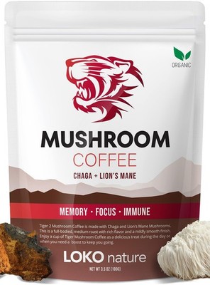 Tiger 2 Mushroom Coffee- Organic Lions Mane and Chaga Mushroom with Arabica C...