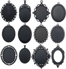 10Pcs 30X40Mm Black Pendant Trays, Blank Glass Cabochons Dome Base Setting Bezel
