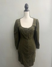 Madewell Olive Corduroy Button Front Puff Sleeve Cottagecore Mini Dress Size 2