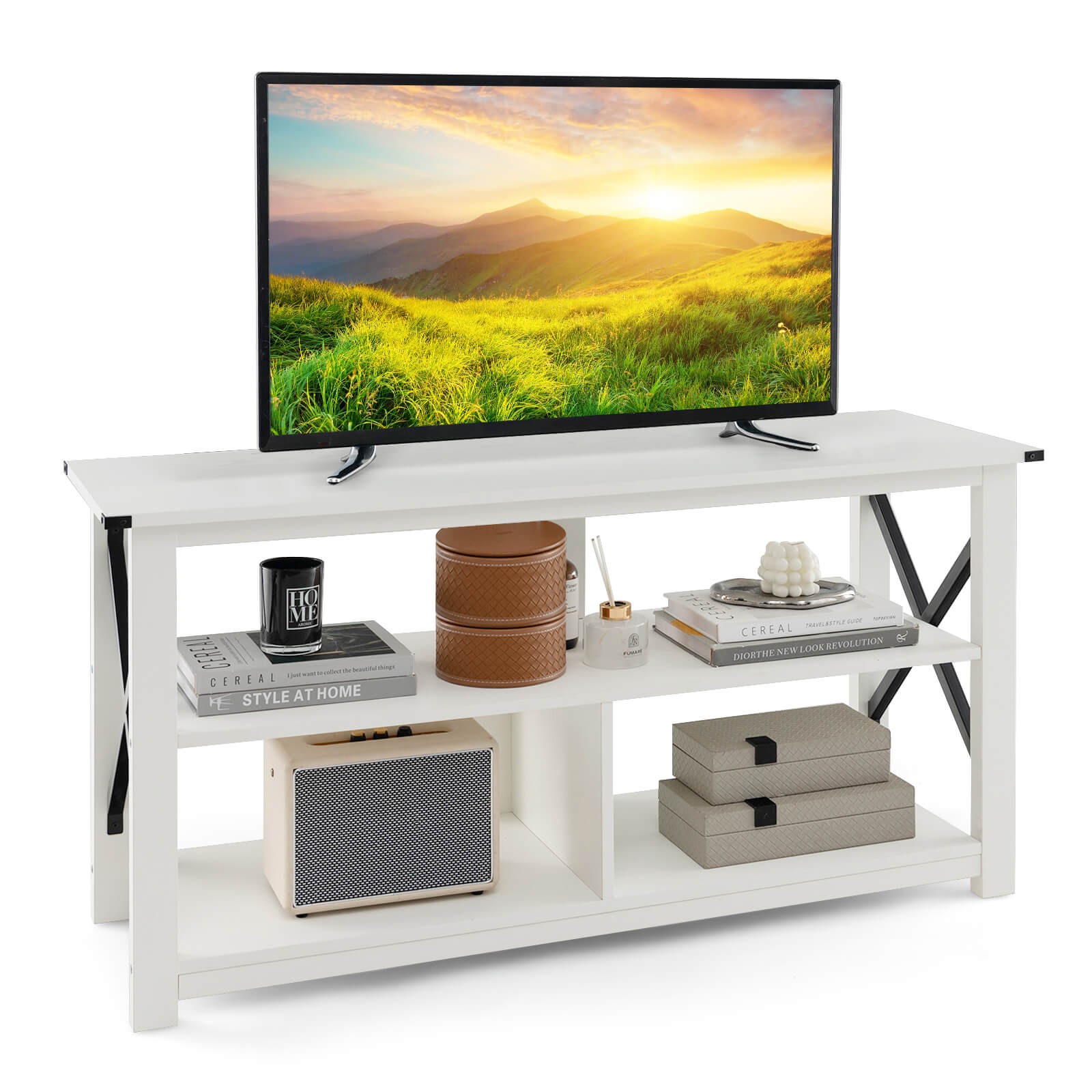 Entertainment Center For Tv's Up To 55"w/open Shelves