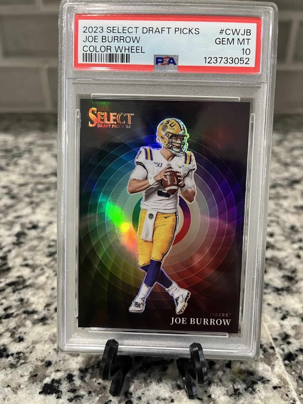 2023 PANINI SELECT DRAFT PICKS JOE BURROW COLOR WHEEL CASE HIT SSP- PSA 10