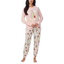 Disney Winnie The Pooh Pajama Set Women's Pink Long Sleeve Sleepwear, 3X New