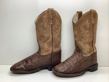 BOYS OLD WEST COWBOY SQ TOE ALLIGATOR PRINT BROWN BOOTS SIZE 3.5 D
