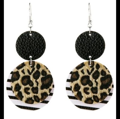 Leopard Striped Two-Layer Leather Earrings