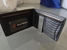 RUNBOX Wallet for Men Slim Credit Card Holder Black Leather RFID Blocking Clip