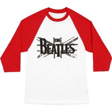 Men's Beatles Union Jack Foil Raglan Baseball Jersey X-Large Red