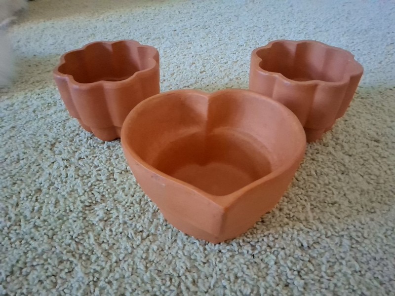 3 Vntg Bennington Terracotta: 1 Heart & 2 Flower Bread Pan Early Amrcn Stoneware