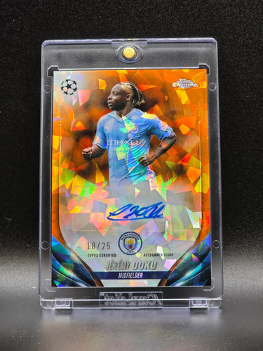 2024 Topps Chrome UEFA Club Competitions Jeremy Doku Orange Sapphire Auto /25