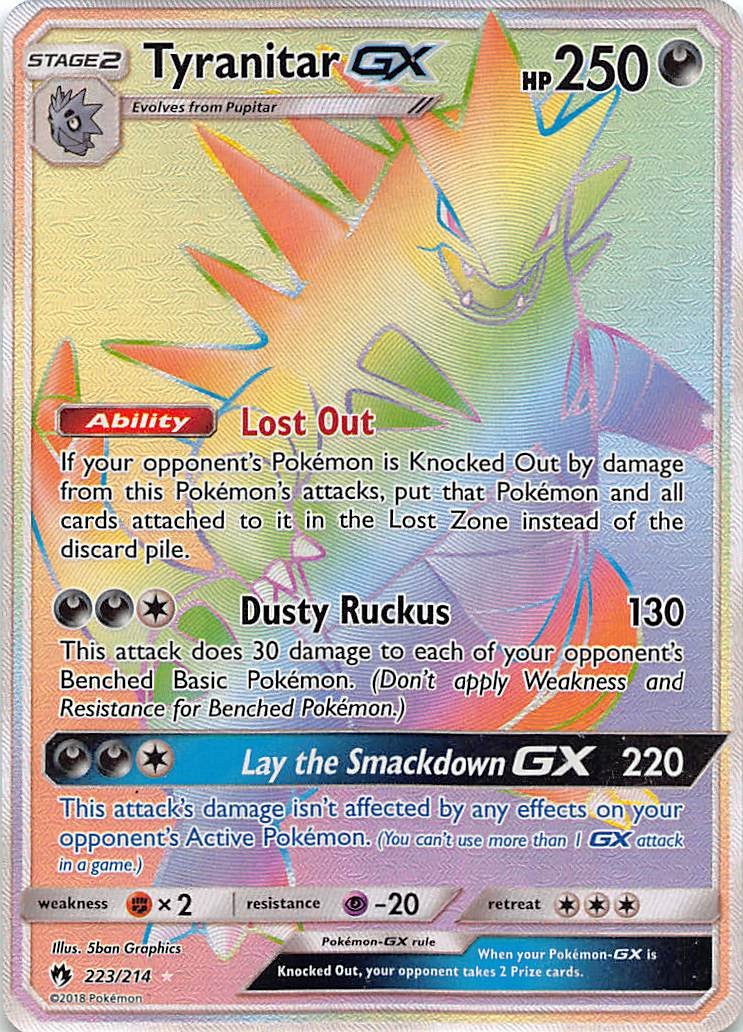Tyranitar GX 223/223 Rainbow Rare Lost Thunder Near Mint