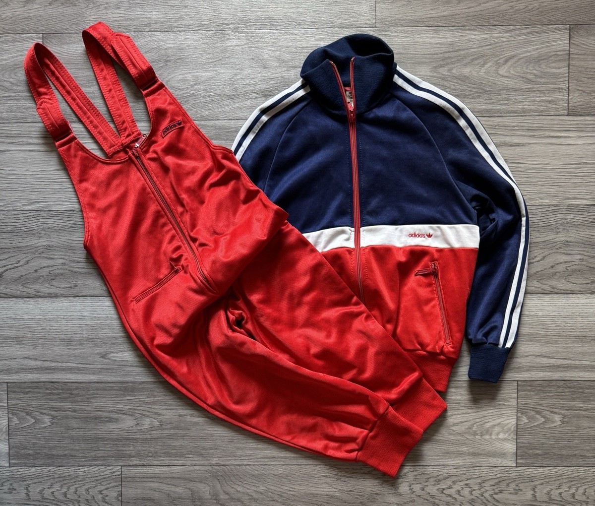 VINTAGE 1970's ADIDAS TRACKSUIT JACKET + OVERALLS JUMPSUIT SIZE