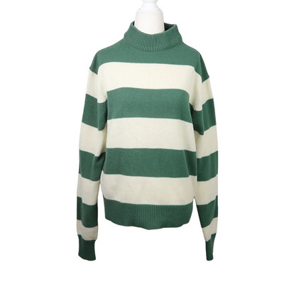 Vintage 80s Atkinson cream and green striped mockneck sweater M