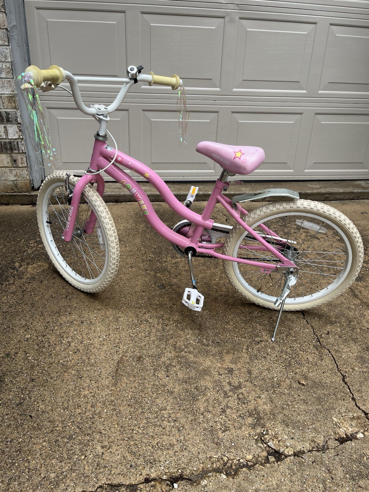 CoVike Pink 20" Girls Kids Bike, White Tires, Star Saddle, K