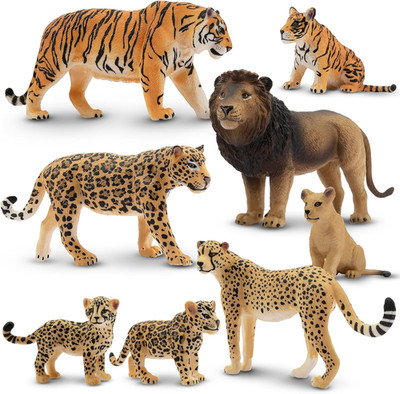 Toymany 8PCS 2-5'' Plastic Jungle Animals Figures Playset Includes Baby Animals,