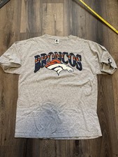 VTG Broncos Graphic T-shirt Starter Made In USA Size Large Blue and Orange 90s