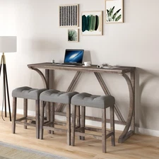 Modern 4 Piece Bar Table Set w/ 3 Saddle Bar Stools & USB Ports for Small Spaces