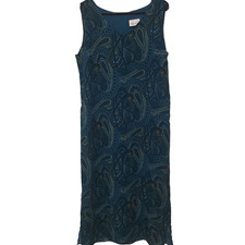 Vintage 90's Kathy Lee Paisley Dress 12/14 Teal Blue Green Whimsigoth Boho Shift