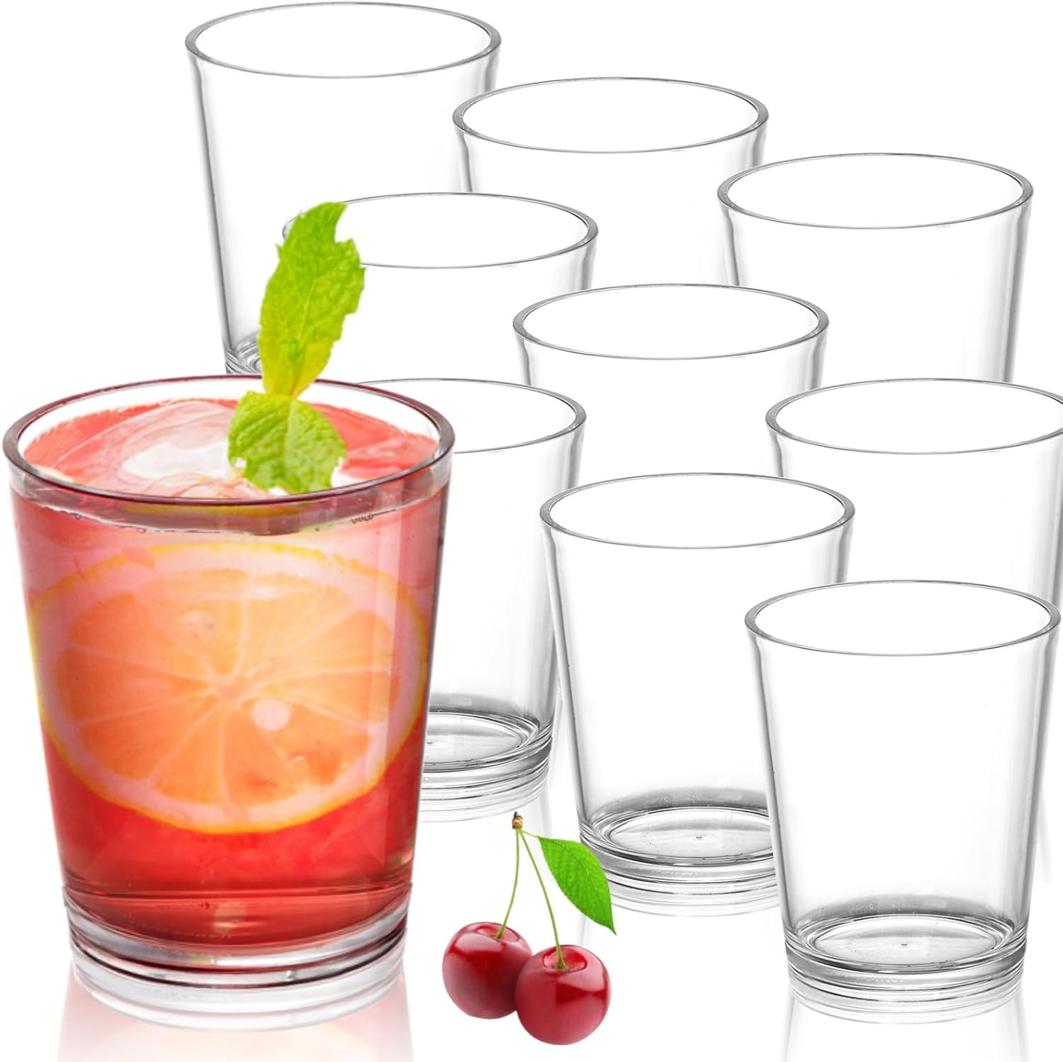 9 Pack Plastic Drinking Glasses, 12 Oz Unbreakable Acrylic W