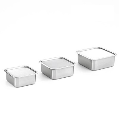 CuBE Low 3PCS Set Stainless Steel Food Storage Containers With Lids and 3 Net