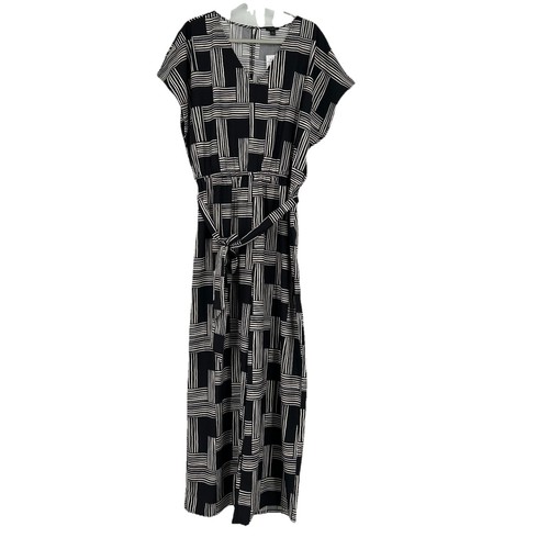 NEW Ann Taylor Black White Print Jumpsuit Wide Leg Belted Contemporary Size XXL