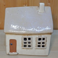VILLAGE POTTERY - CERAMIC HOUSE TEALIGHT HOLDER - WHITE COTTAGE - 14 CM TALL