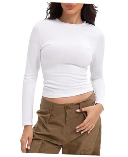 Womens Long Sleeve Shirts Crew Neck Basic T-Shirt Slim Fit Crop Tops Fashion