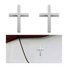 2PCS Metal Jesus Christ Cross Badge Stickers, 2.5" 1.8" Alloy 3D Silver